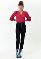 Bayan Mavi Yüksek Bel Baggy-Fit Denim Pantolon