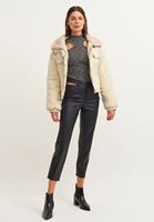 Bayan Siyah Cut-Out Detaylı Vegan Deri Pantolon 