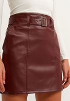 Bayan Bordo Vegan Deri Mini Etek