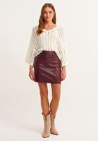 Bayan Bordo Vegan Deri Casual Mini Etek