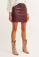 Bayan Bordo Vegan Deri Casual Mini Etek