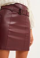 Bayan Bordo Vegan Deri Casual Mini Etek