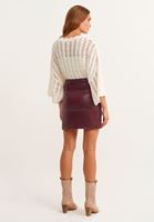 Bayan Bordo Vegan Deri Casual Mini Etek