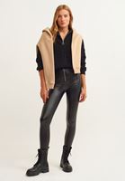 Bayan Siyah High-Rise Vegan Deri Tayt