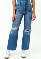 Bayan Mavi Baggy-Fit Denim Pantolon