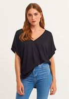 Bayan Siyah V-Neck Oversize T-Shirt ( MODAL )