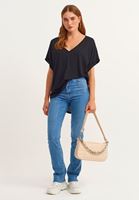 Bayan Siyah V-Neck Oversize T-Shirt ( MODAL )