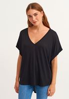 Bayan Siyah V-Neck Oversize T-Shirt ( MODAL )