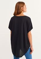 Bayan Siyah V-Neck Oversize T-Shirt ( MODAL )