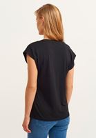 Bayan Siyah Biye Detaylı V-Neck Tişört ( MODAL )