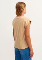Bayan Bej Biye Detaylı V-Neck Tişört ( MODAL )