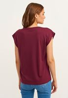 Bayan Bordo Biye Detaylı V-Neck Tişört ( MODAL )