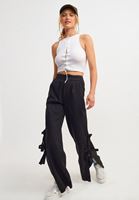 Bayan Siyah Paça Detaylı Wide-Leg Pantolon ( TENCEL™ )