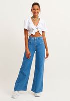 Bayan Mavi Wide-Leg Denim Pantolon