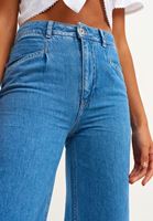 Bayan Mavi Wide-Leg Denim Pantolon