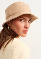 Bayan Bej Pamuklu Keçe Bucket Şapka