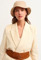 Bayan Bej Pamuklu Keçe Bucket Şapka