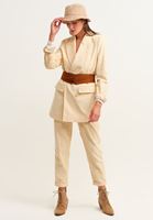 Bayan Bej Pamuklu Keçe Bucket Şapka