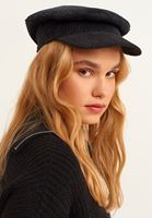 Bayan Siyah Kadife Dokulu Cap Şapka