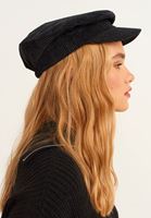 Bayan Siyah Kadife Dokulu Cap Şapka