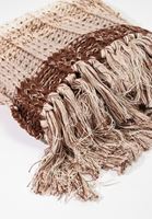 Bayan Kahverengi Püsküllü Örme Atkı