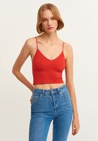 Bayan Kırmızı Dikişsiz Crop Top