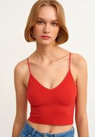 Bayan Kırmızı Dikişsiz Crop Top