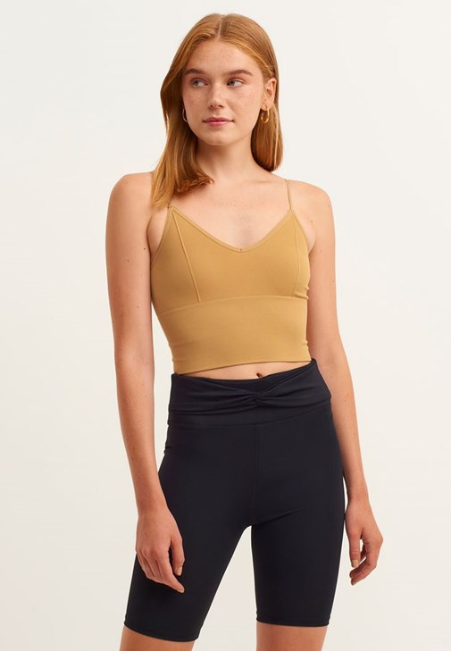 Koyu Bej Dikişsiz Crop Top