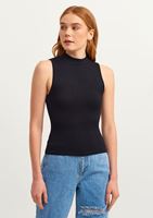 Bayan Siyah High-Neck Dikişsiz Tank Top