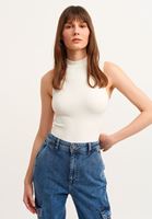 Bayan Krem High-Neck Dikişsiz Tank Top