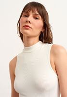 Bayan Krem High-Neck Dikişsiz Tank Top