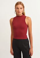 Bayan Bordo High-Neck Dikişsiz Tank Top