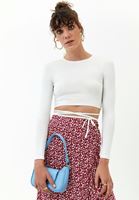 Bayan Krem Bağlama Detaylı Crop Top