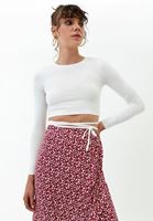 Bayan Krem Bağlama Detaylı Crop Top