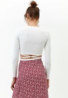 Bayan Krem Bağlama Detaylı Crop Top