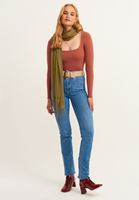 Bayan Turuncu Kare Yaka Uzun Kollu Tişört