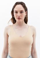 Bayan Bej Askı Detaylı V-Neck Tank Top