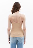 Bayan Bej Askı Detaylı V-Neck Tank Top