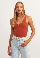 Bayan Kiremit Askı Detaylı V-Neck Tank Top
