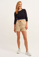 Bayan Krem Pamuklu ve Cepli Mini Şort