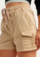 Bayan Krem Pamuklu ve Cepli Mini Şort