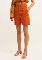 Women Brick Cotton Shorts with Waist Detail