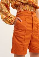 Women Brick Cotton Shorts with Waist Detail