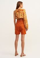 Women Brick Cotton Shorts with Waist Detail