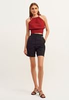 Bayan Siyah Bel Detaylı Pamuklu Şort