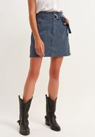 Bayan Gri Kemer Detaylı Mini Etek