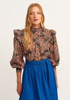 Bayan Çok Renkli Bohem Desenli Fırfırlı Bluz