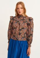 Bayan Çok Renkli Bohem Desenli Fırfırlı Bluz