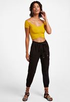 Bayan Siyah Beli Lastik Detaylı Kargo Pantolon