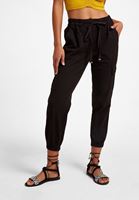 Bayan Siyah Beli Lastik Detaylı Kargo Pantolon